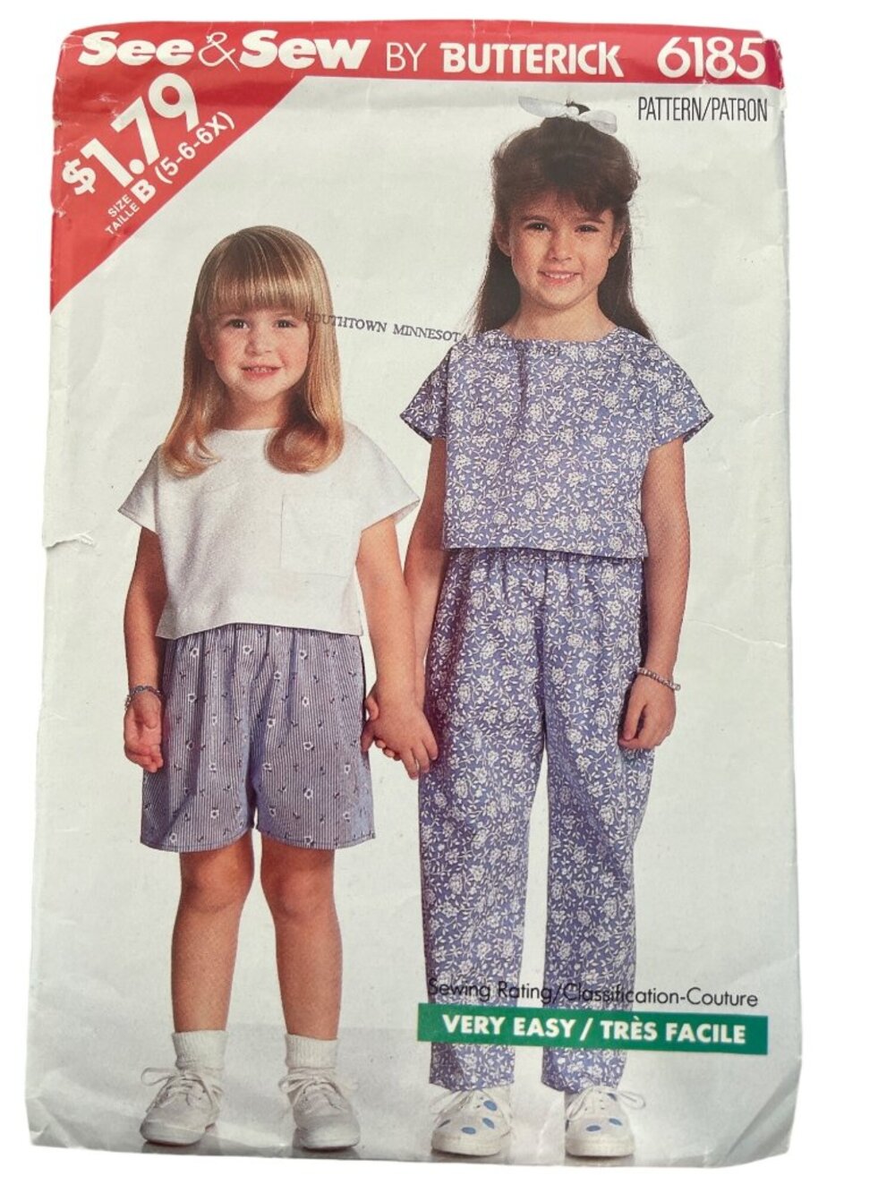 Vintage 80s Butterick 6185 Pattern Size 5-6-6X Childrens Top Pants & Shorts CUT